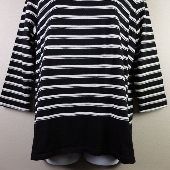 Liz Claiborne Black White Back Button 3/4 Sleeve Top Size Large - Picture 3 of 6